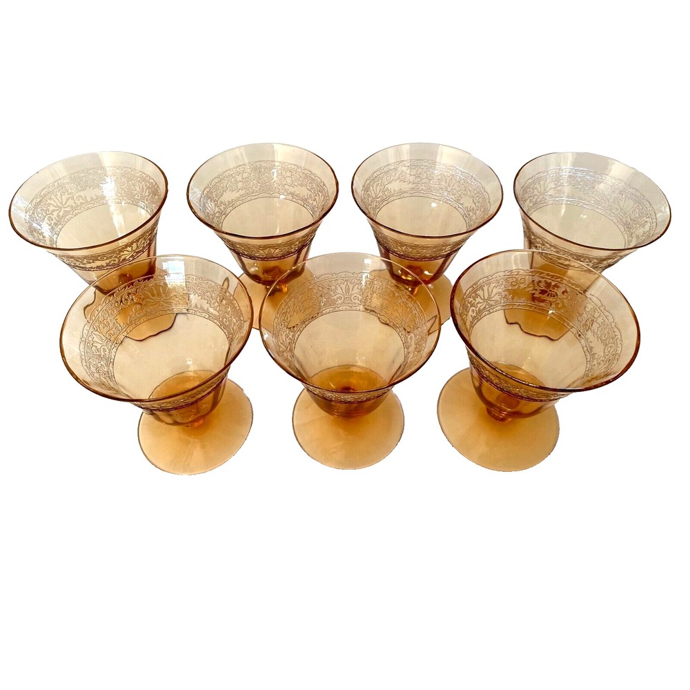 Fostoria Royal Amber Cordial Glasses 3.5" Tall Set of 7 Champagne Glasses Lovely - Picture 10 of 12
